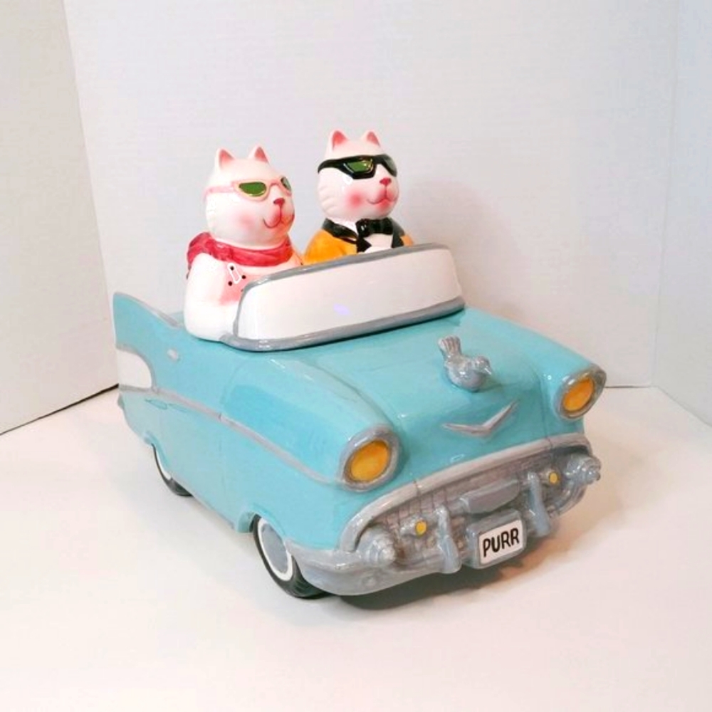 Cruisin Cats Vintage Collectible Clay Art Cookie Jar